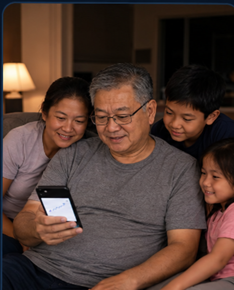 Chinese workshop owner checking monthly profit with family